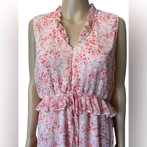 Versona Pink Cottagecore Romantic Boho Ethereal Floral Empire Waist Hi Low Dress - Picture 2 of 6